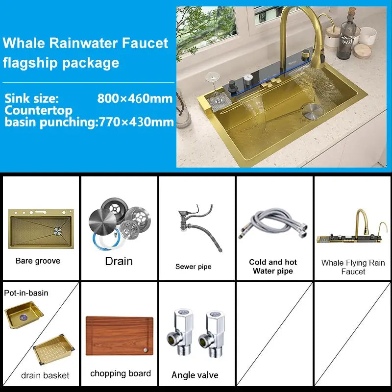 Telisiya Waterfall Kitchen Sink Stainless Steel Single Slot Digital Display