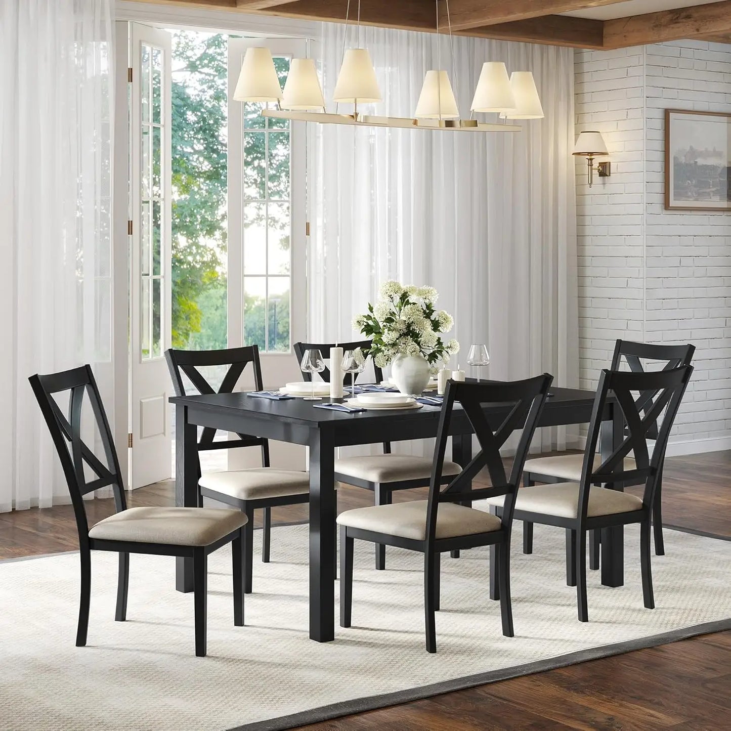 Solid Wood Dining Table Set With Upholstered Chairs