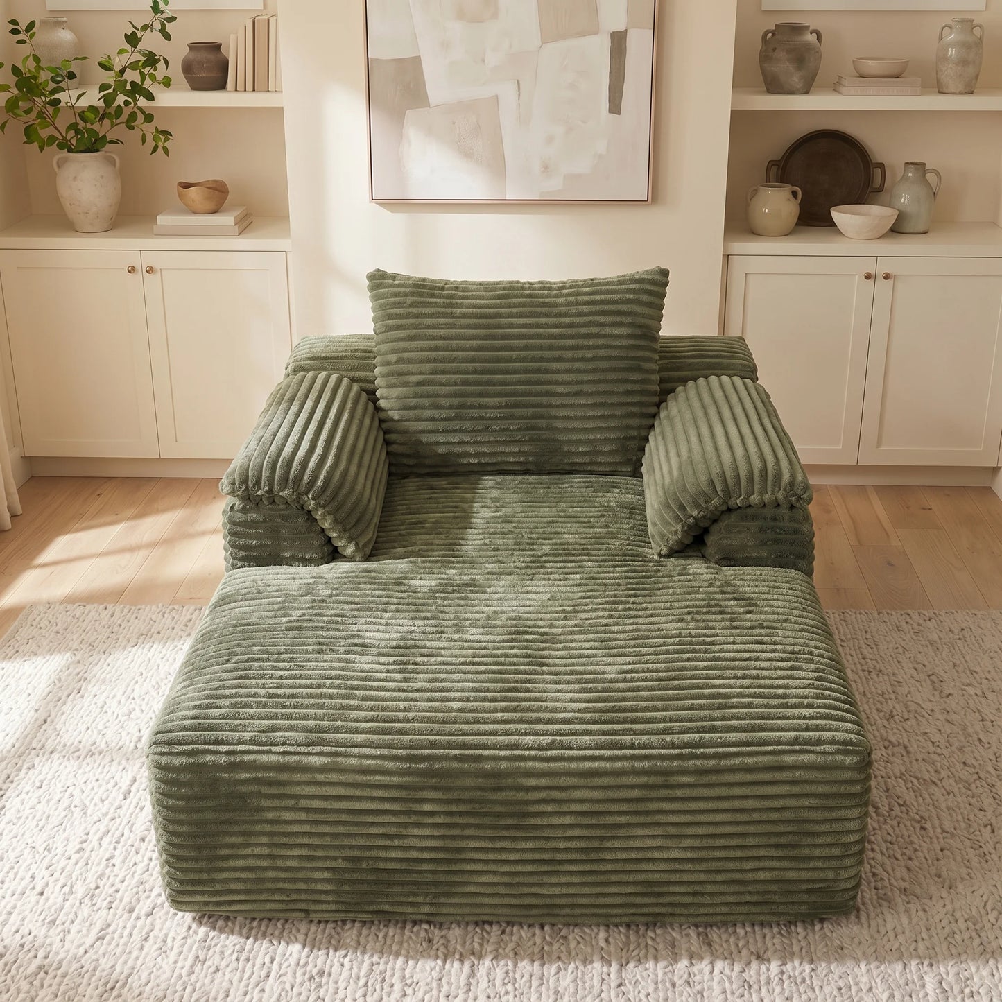 Corduroy Sofa Bed Lounge Chair With Armrests And Pillows