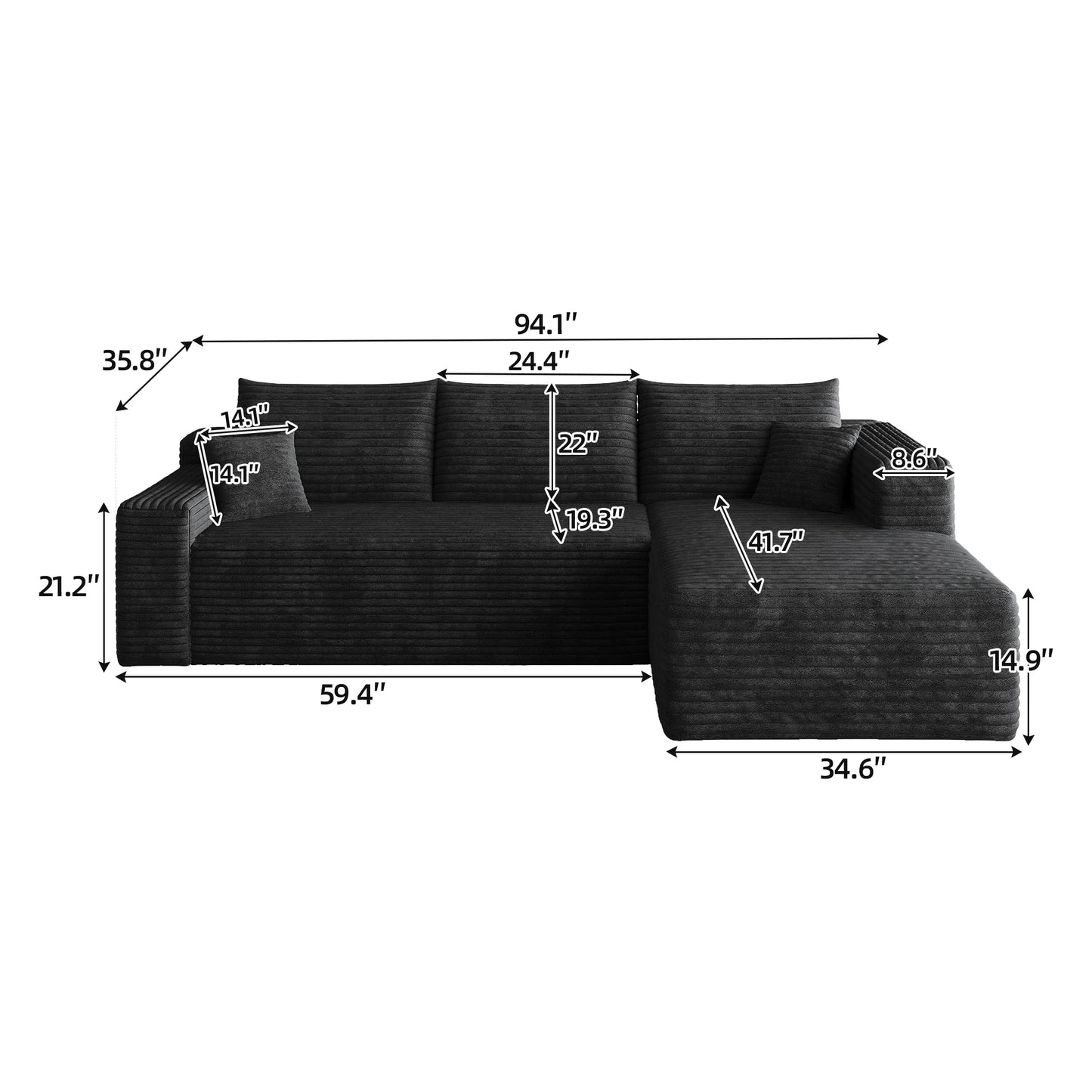 Cloud Sectional Sofa U Shaped Modular Corduroy No Assembly