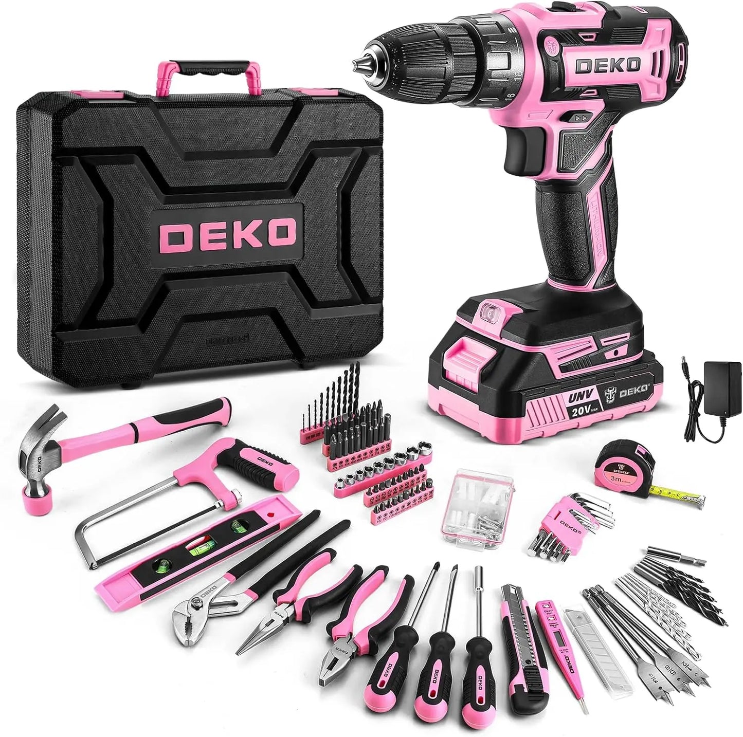 DeKo 20V Cordless Pink Drill Tool Kit With Battery