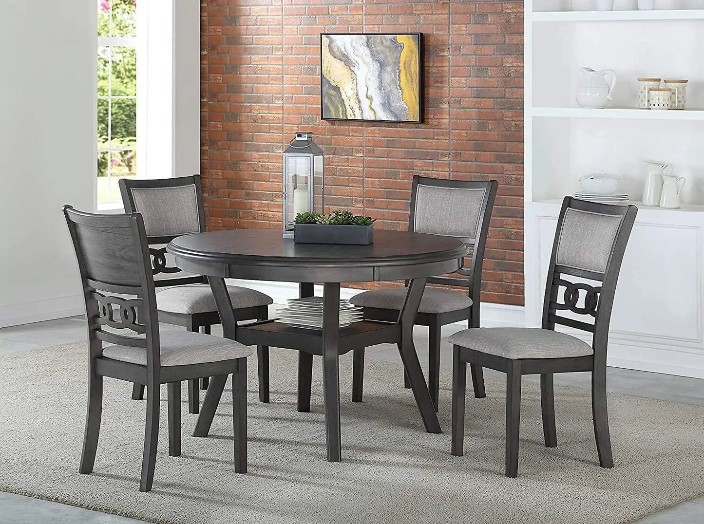 Round Dining Set With Table And Four Chairs Wood Frame