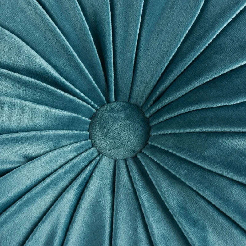 Round Velvet Pleated Decorative Throw Pillow