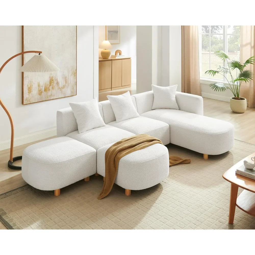 Modular Sectional Sofa Boucle Cloud Couch 5-Seater With Ottoman