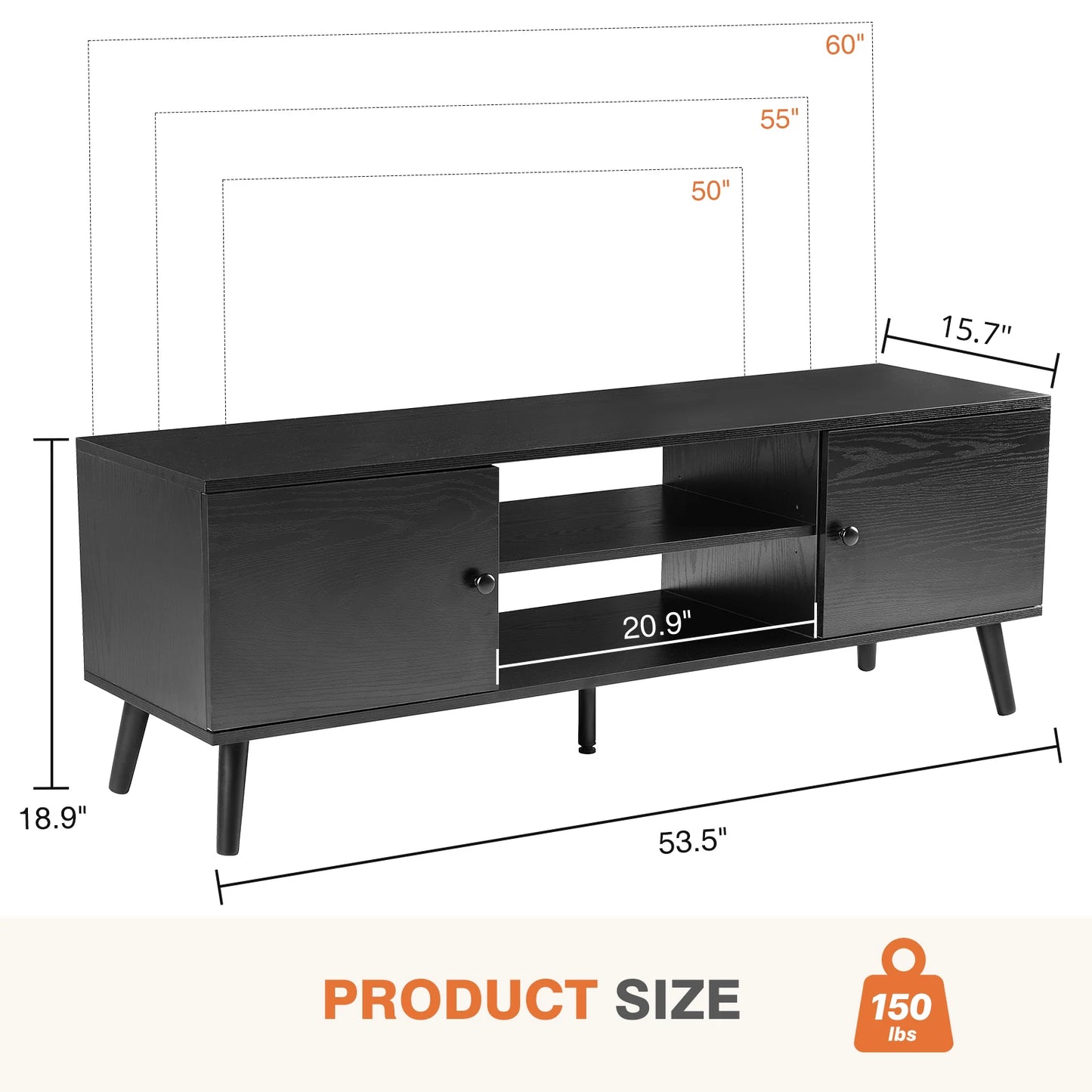 JHK Wooden Fireplace TV Stand Entertainment Center With Adjustable Shelf