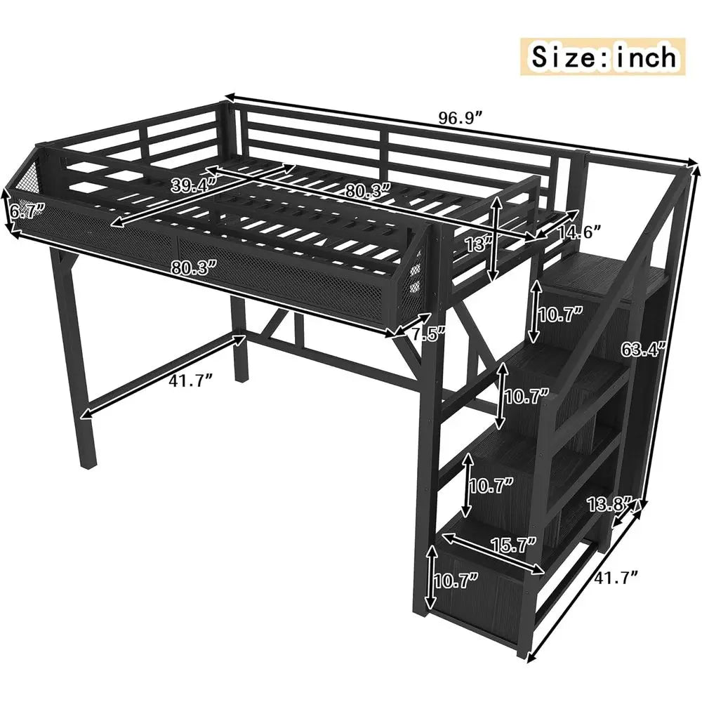 Modern Loft Bed With Storage Steps Wardrobe And Shelves