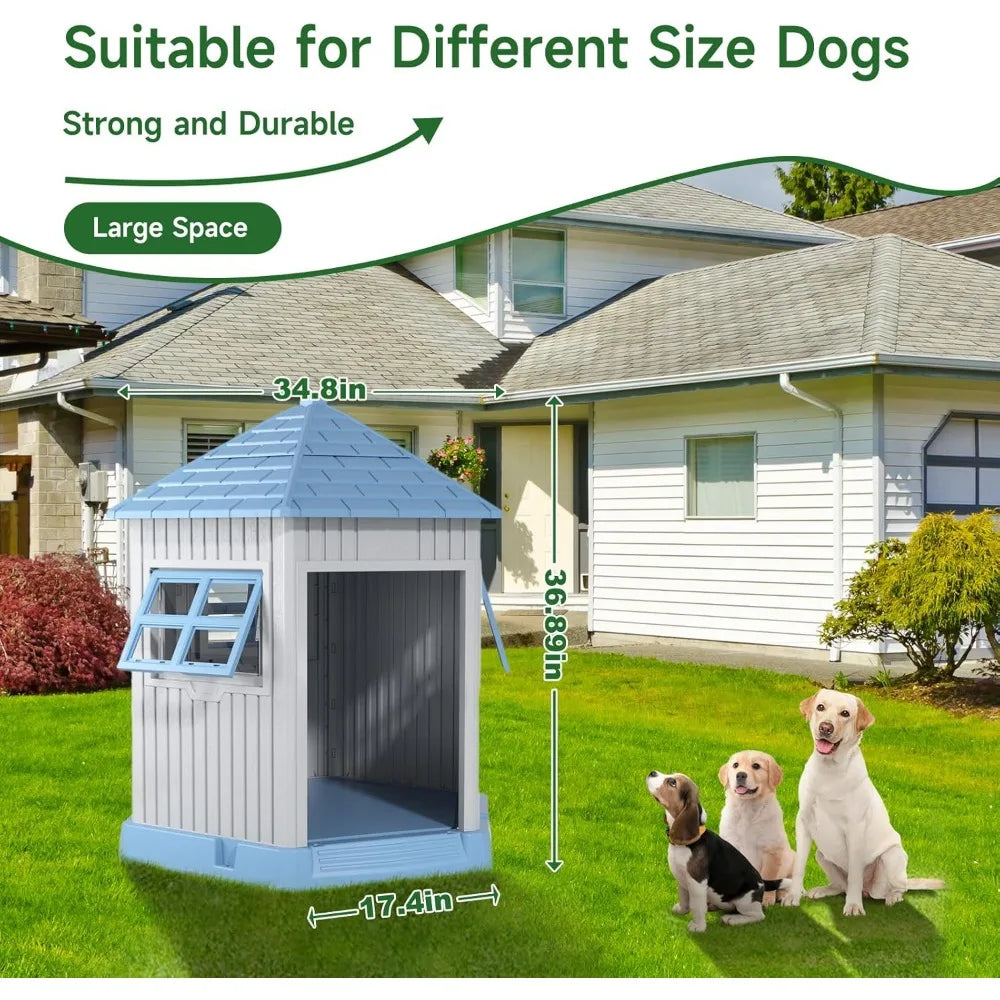 Dog House Indoor Outdoor Durable Shelter With Window Raised Floor