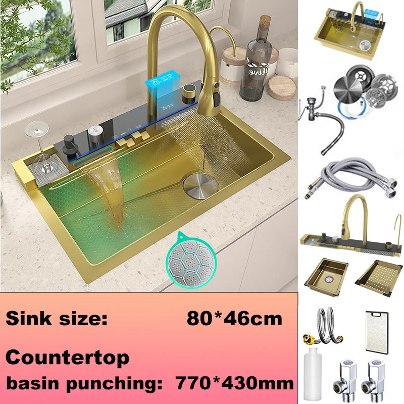 BusySink Stainless Steel Kitchen Sink With Faucet And Digital Display