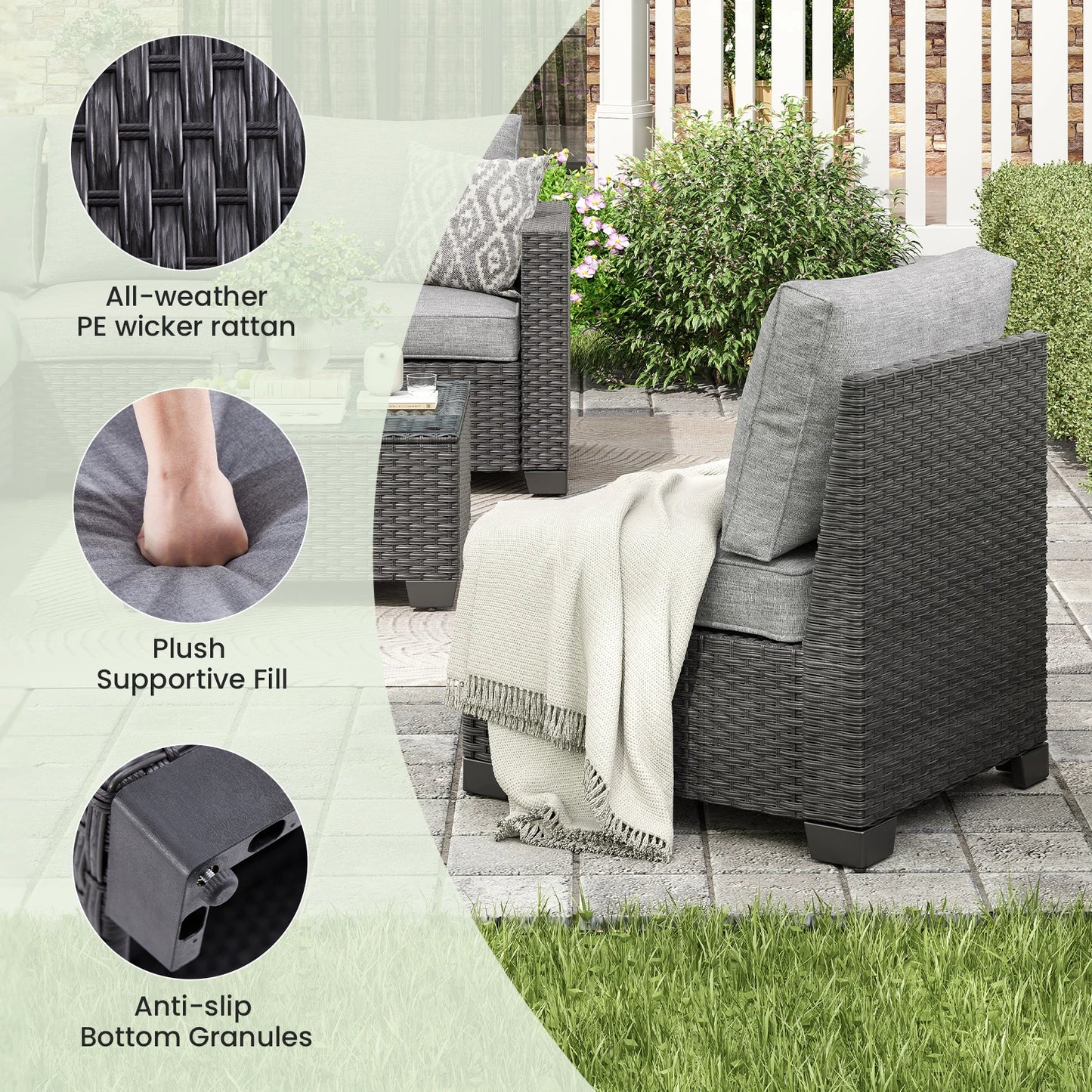 Soohow Outdoor Patio Sectional Sofa With Ottoman