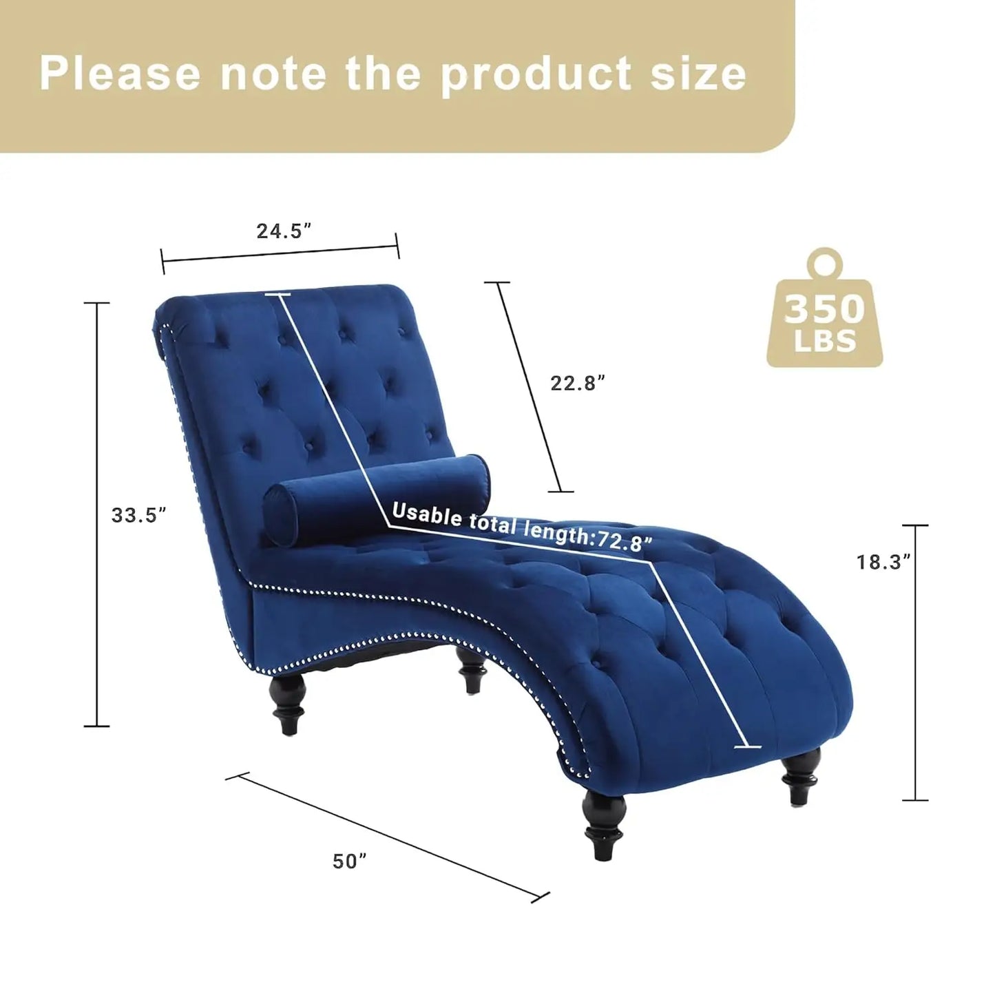 Velvet Chaise Lounge Chair Tufted Upholstered With Pillow Living Room