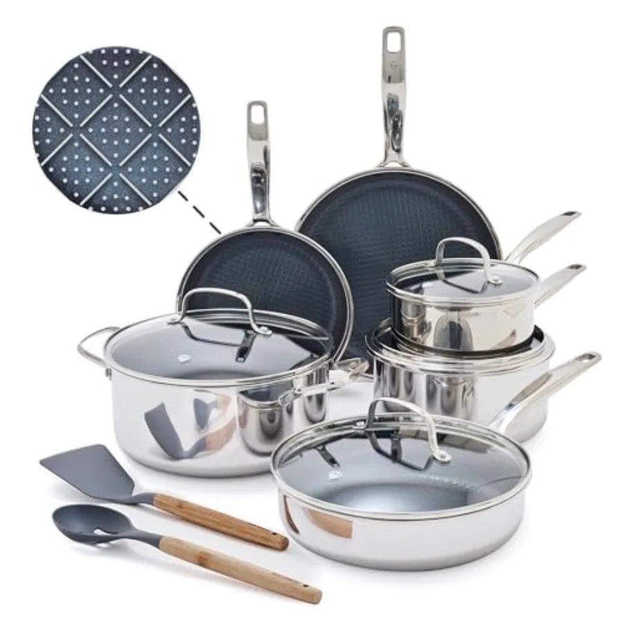 Hybrid Nonstick Stainless Steel 12 Piece Cookware Set Tri Ply PFAS Free