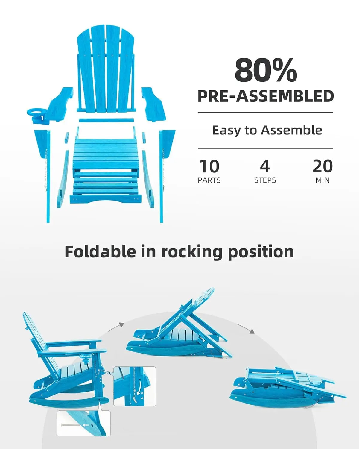 Folding Adirondack Rocking Chair 4 In 1 Multifunctional Patio Ottoman