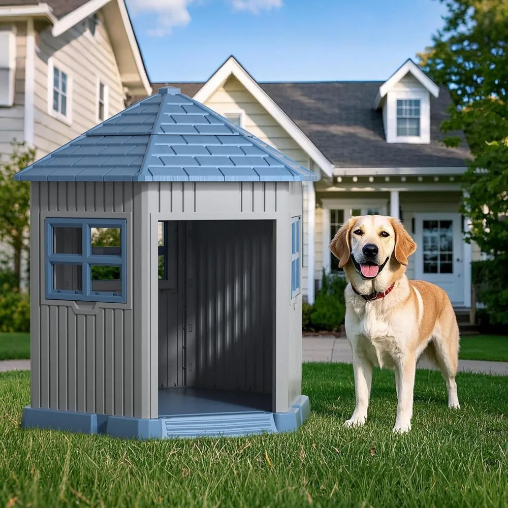 Dog House Indoor Outdoor Durable Shelter With Window Raised Floor