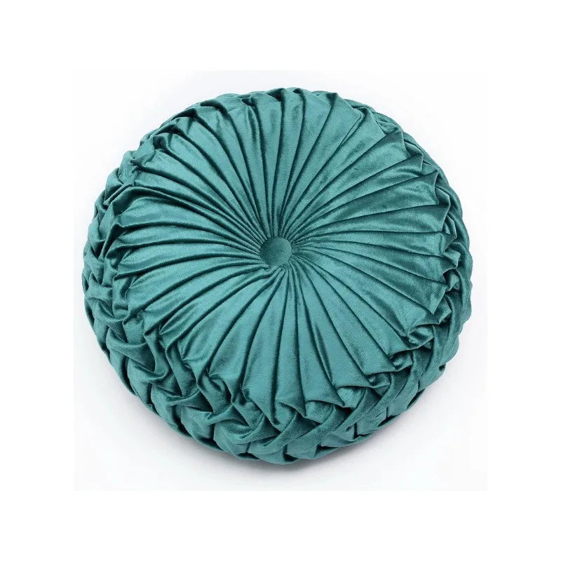 Round Velvet Throw Pillow With Pleated Design