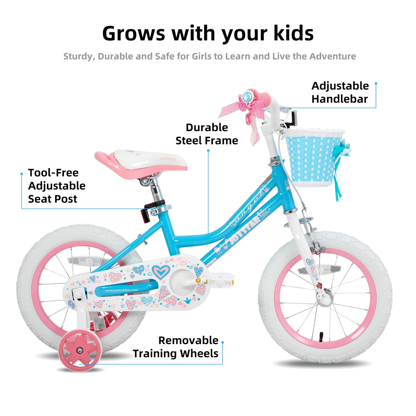 Joystar Kids Bike With Basket Training Wheels Rear Pedal Brake