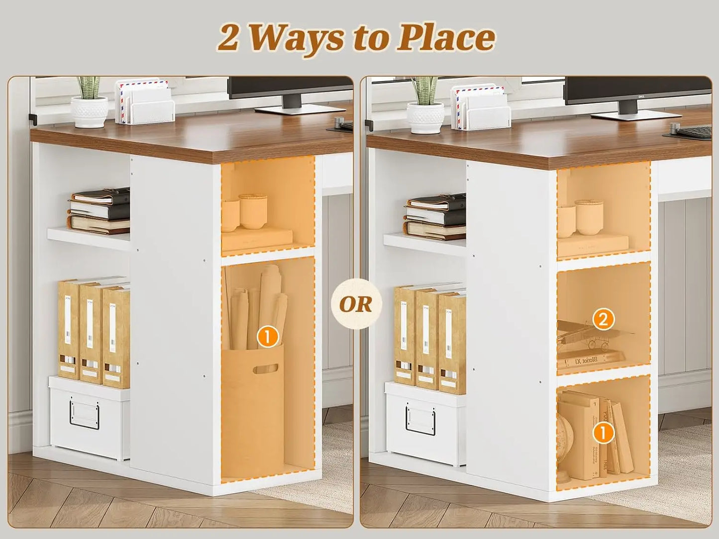 BIANXIANG Farmhouse Style 2 Person Computer Desk With Drawers