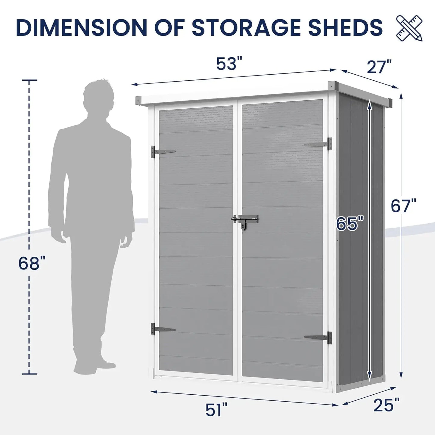 Waterproof Resin Vertical Storage Shed For Patio Garden Tools