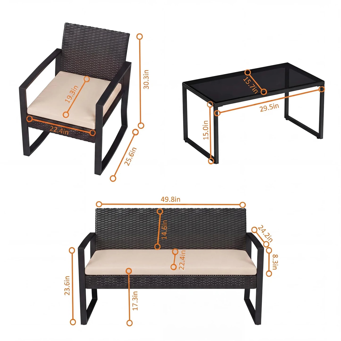 HobbyLane Outdoor 4 Piece PE Wicker Patio Rocking Furniture Set