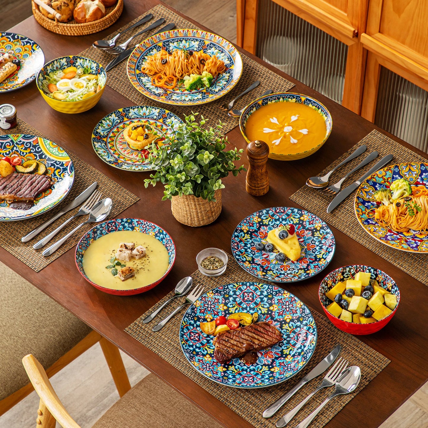 MALACASA Bohemian Ceramic Dinnerware Set 24 Piece For 6