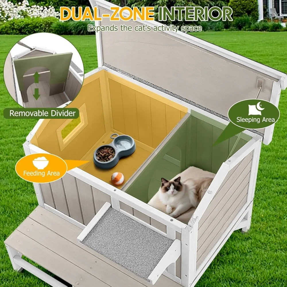 Outdoor Cat House Feral Shelter Wooden Pet House