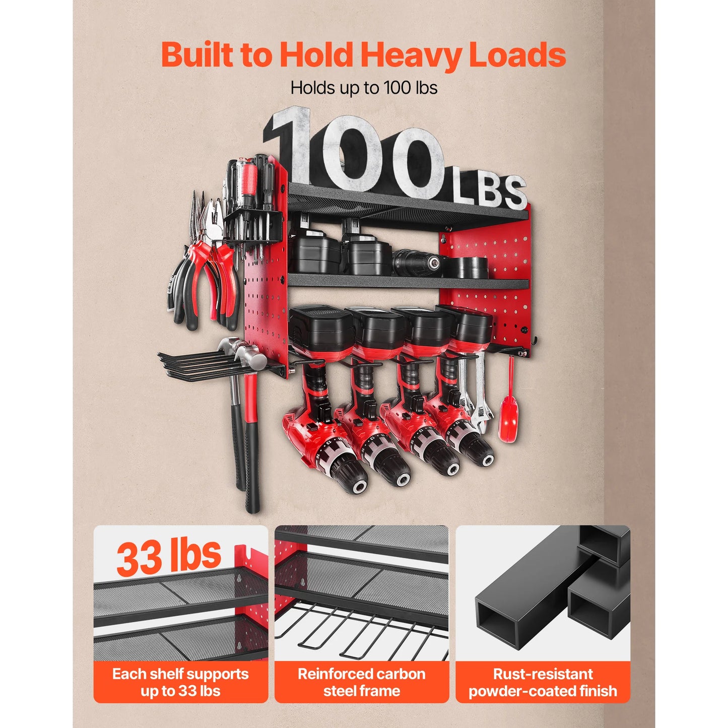 SucceBuy 3 Layer Power Tool Wall Mount Organizer Pegboard For Workshop