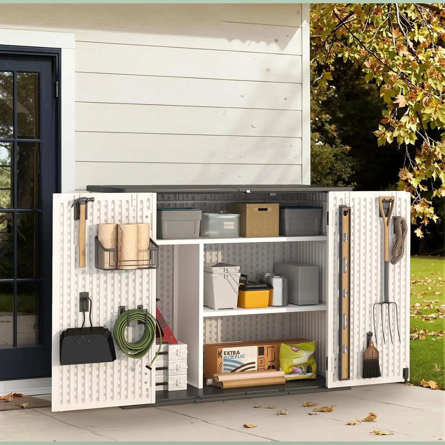 Waterproof Portable Horizontal Resin Outdoor Storage Cabinet For Yard Gear