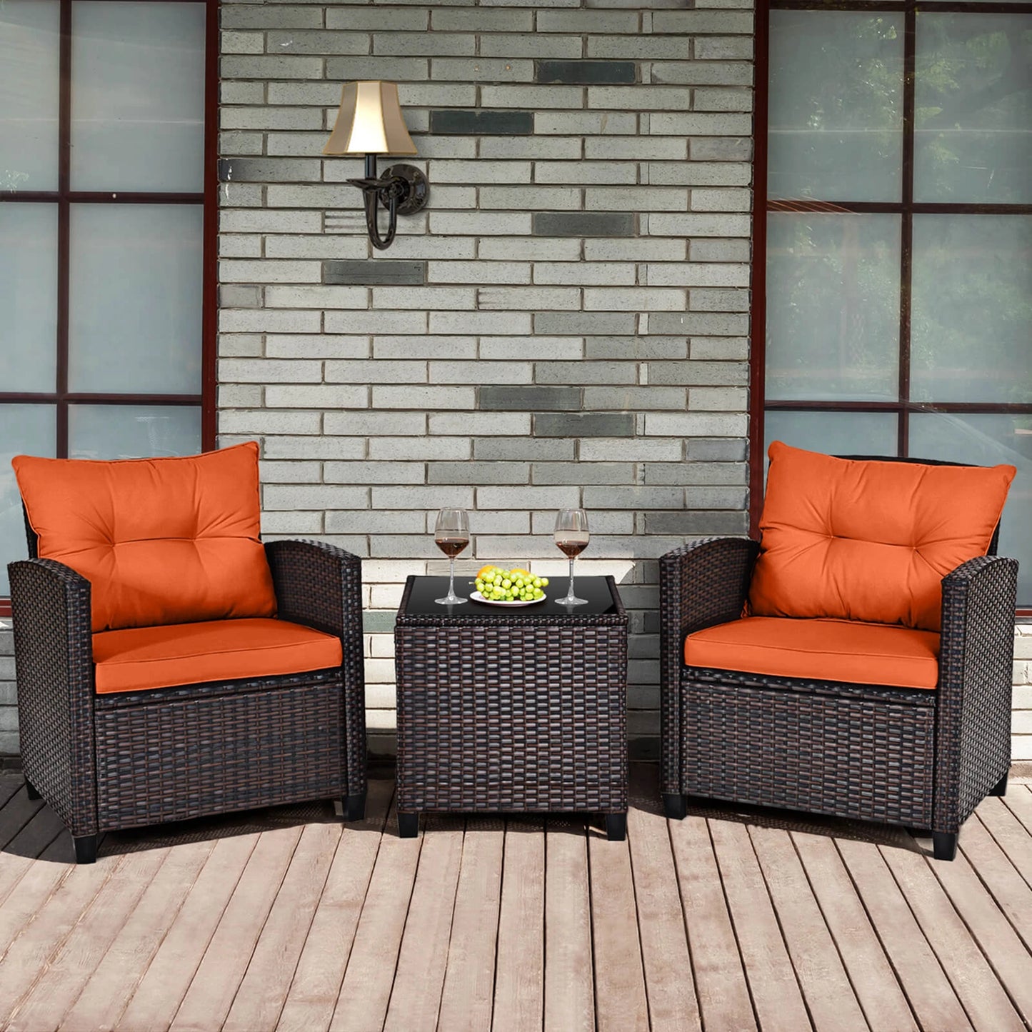 HOMASIS 3 Piece Patio Rattan Furniture Set Cushioned Conversation Sofa