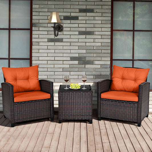 HOMASIS 3 Piece Patio Rattan Furniture Set Cushioned Conversation Sofa