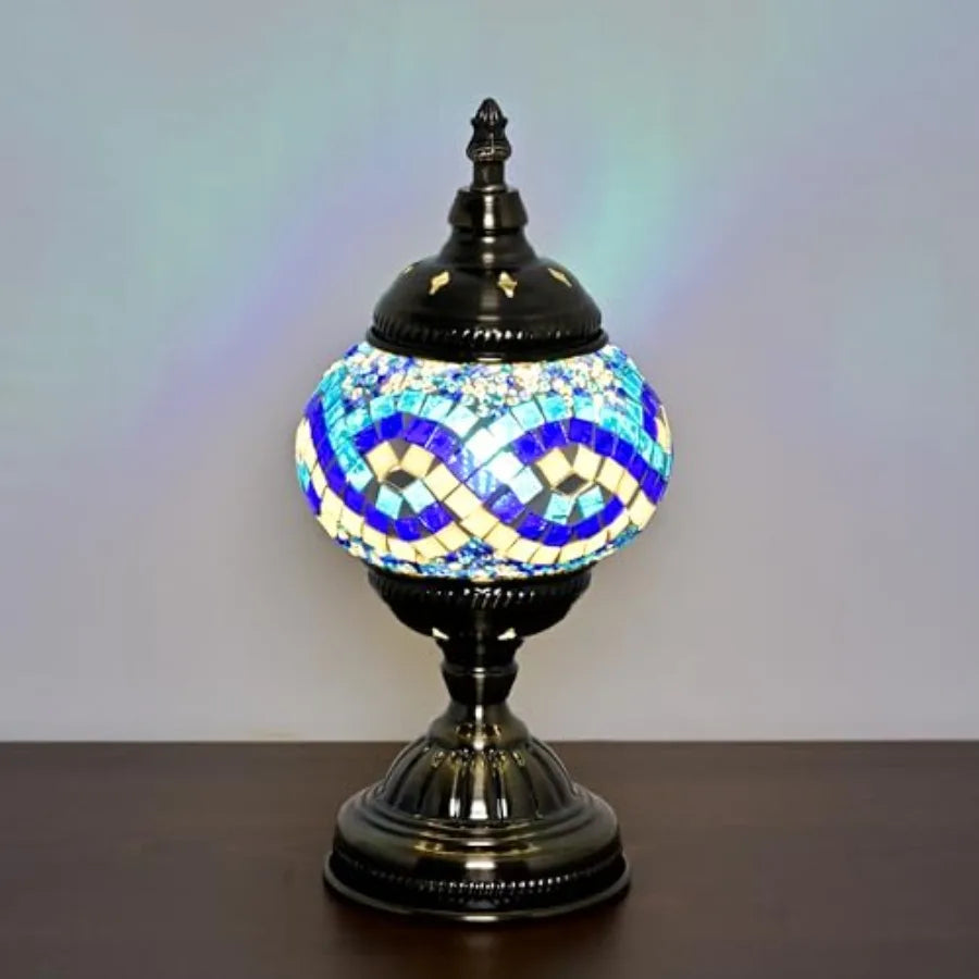 Moroccan Mosaic Table Lamp With Handmade Solar Stained Glass Shade