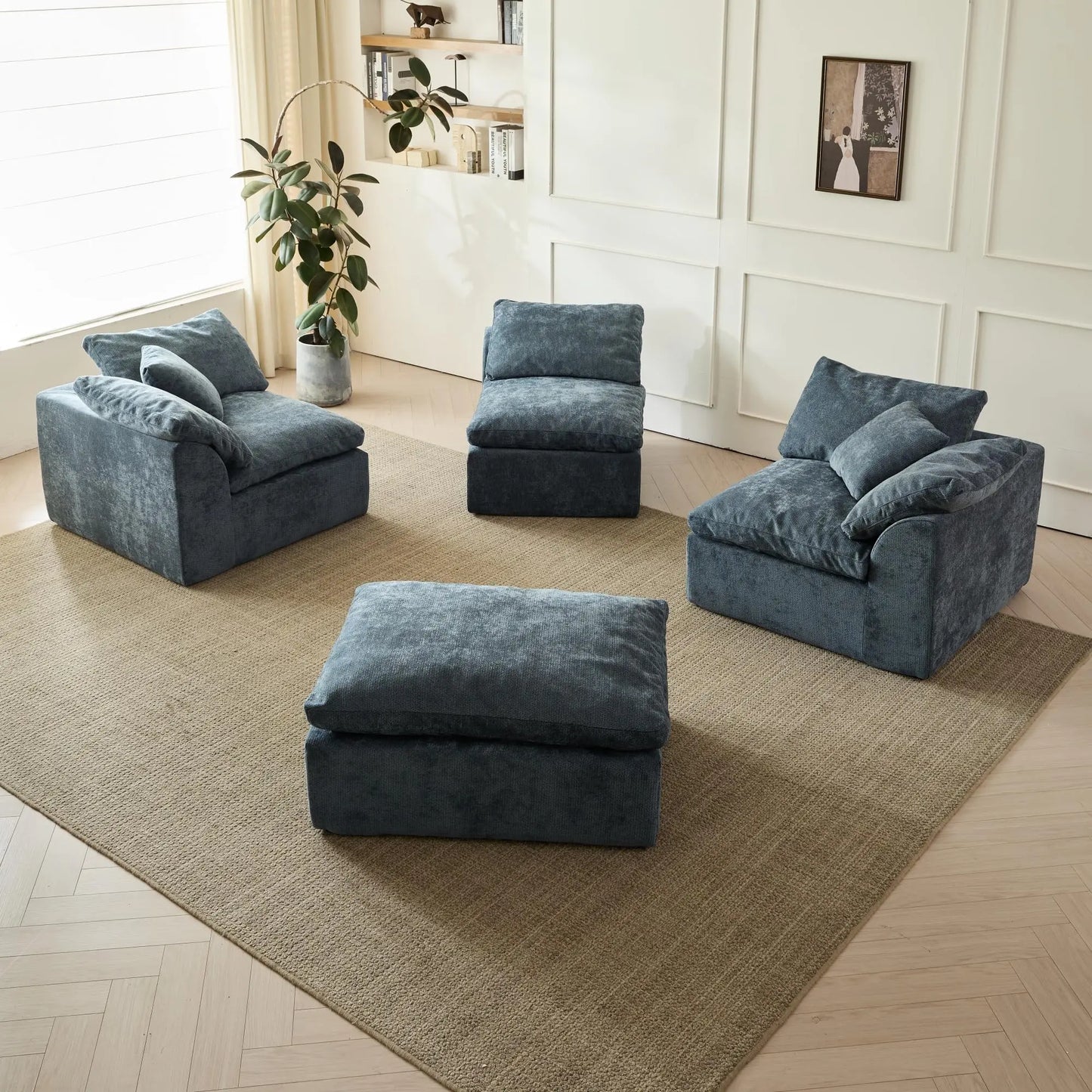 Yeflixvrau Modern Cloud L Shaped Chenille Seater Sectional Sofa Ottoman