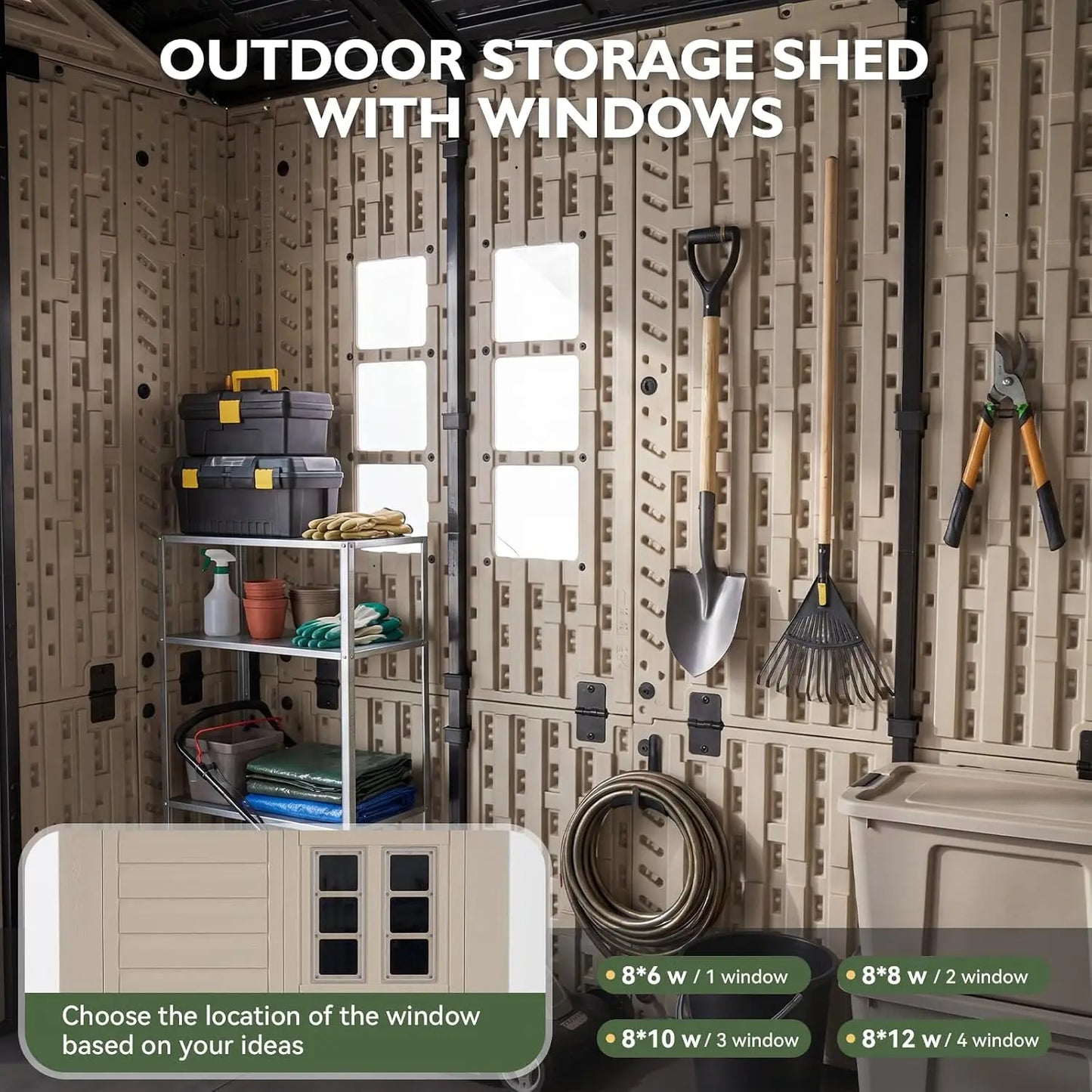 Large Resin Outdoor Storage Shed With Floor And Lockable Door