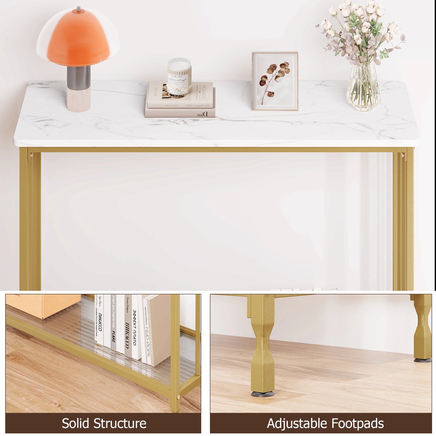 HobbyLane Console Table With Glass Shelf Metal Frame For Hallway