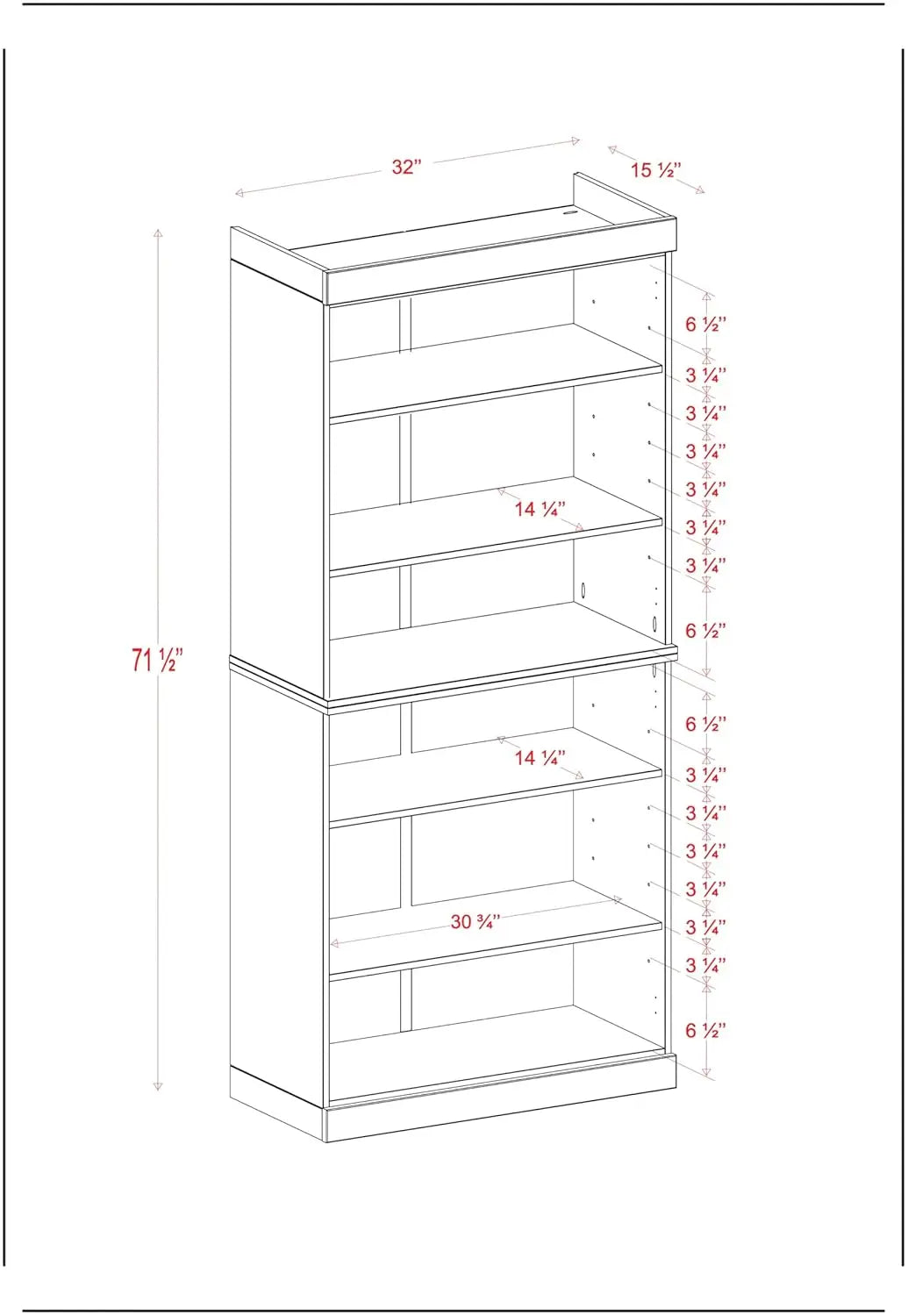 Stackable 6 Tier Solid Wood Bookcase Open Display Shelf