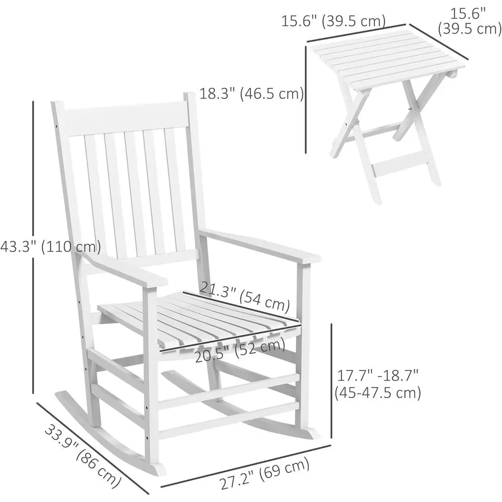 Two Piece White Wooden Outdoor Rocking Chair Set