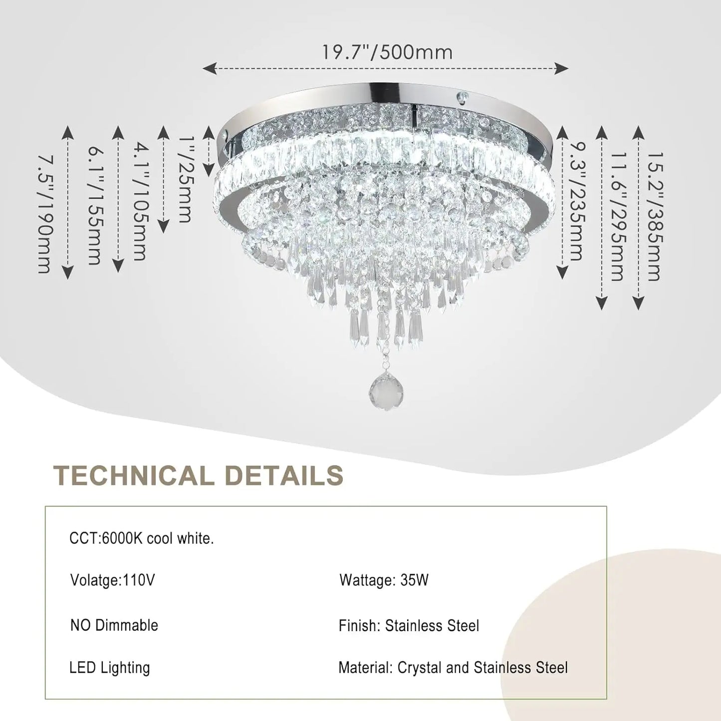 Frixchur Modern Crystal Flush Mount Chandelier Ceiling Light