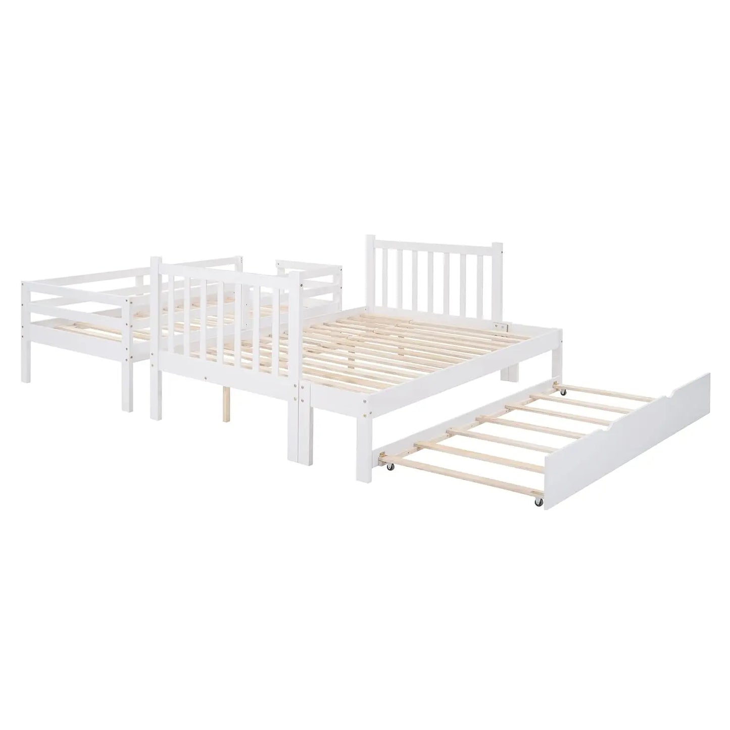 Twin Over Full Bunk Bed With Trundle Convertible Wood Bed