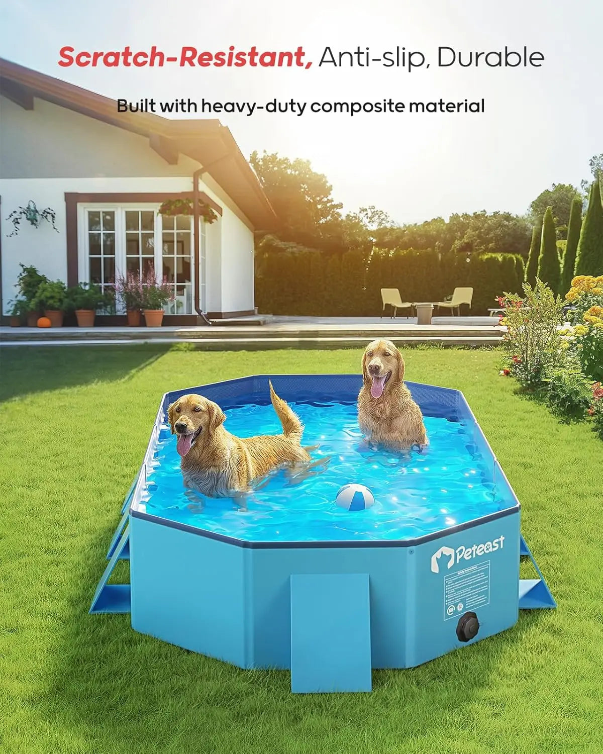 Foldable Dog Pool 82"x46"x12" Extra Large Portable Pet Bathtub with Reinforced Sidewalls, Durable Square Design for Indoor & Outdoor Use (Blue)
