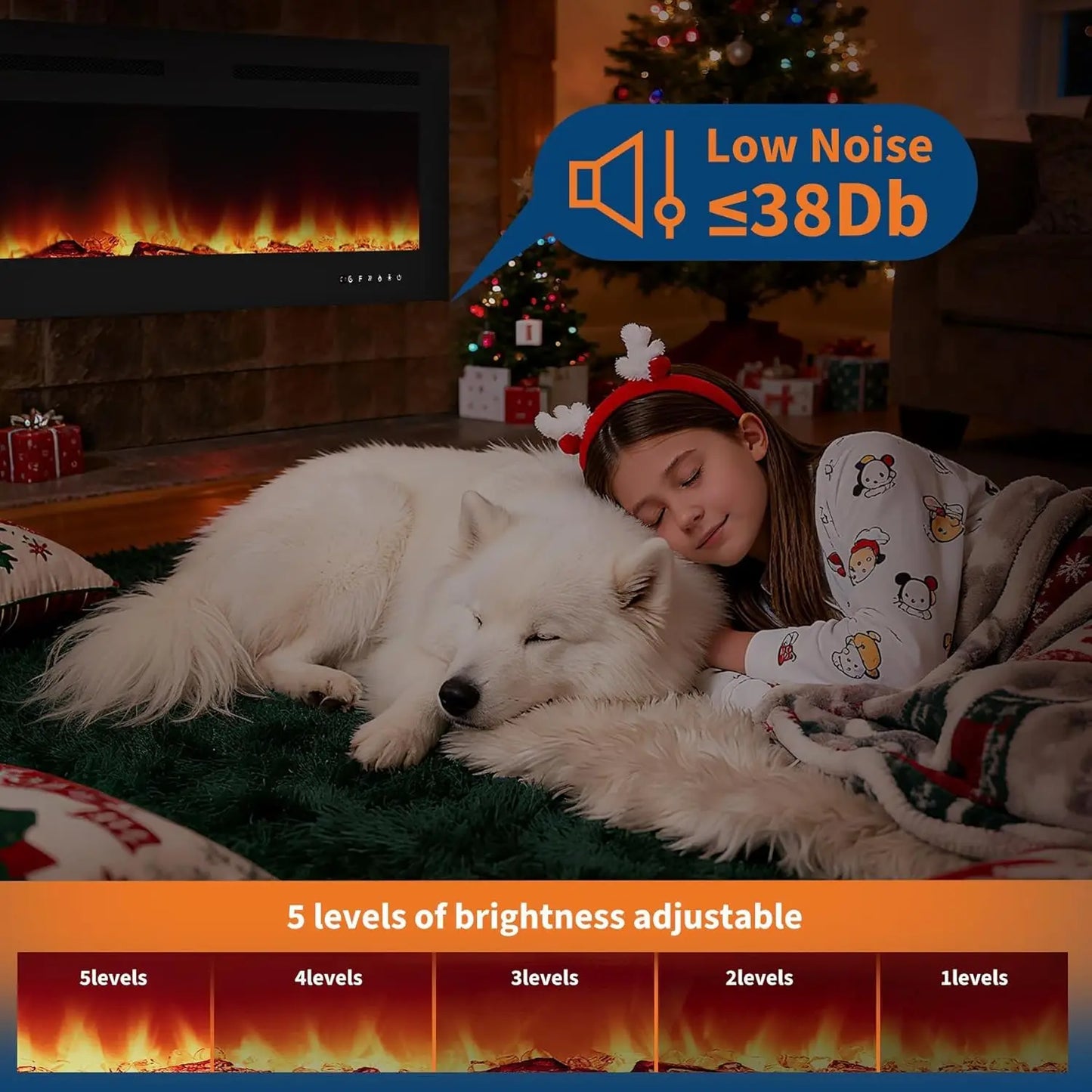 50" 3D Electric Fireplace Recessed & Wall Mounted Stove with 12 Color LED Flame Modes 900/1800w Dual-Power Heating