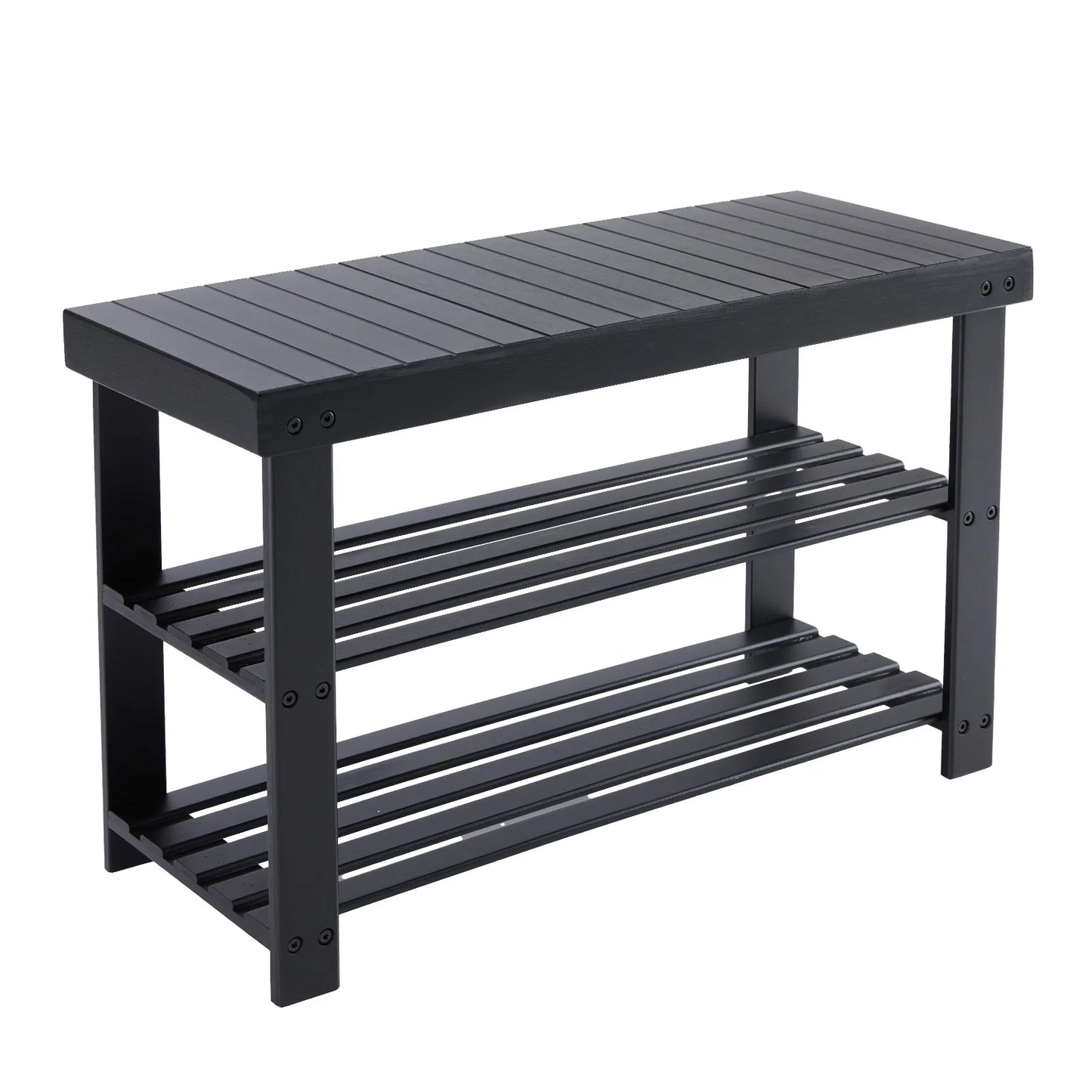 JHK 3 Tier Bamboo Entryway Bench Shoe Rack Organizer