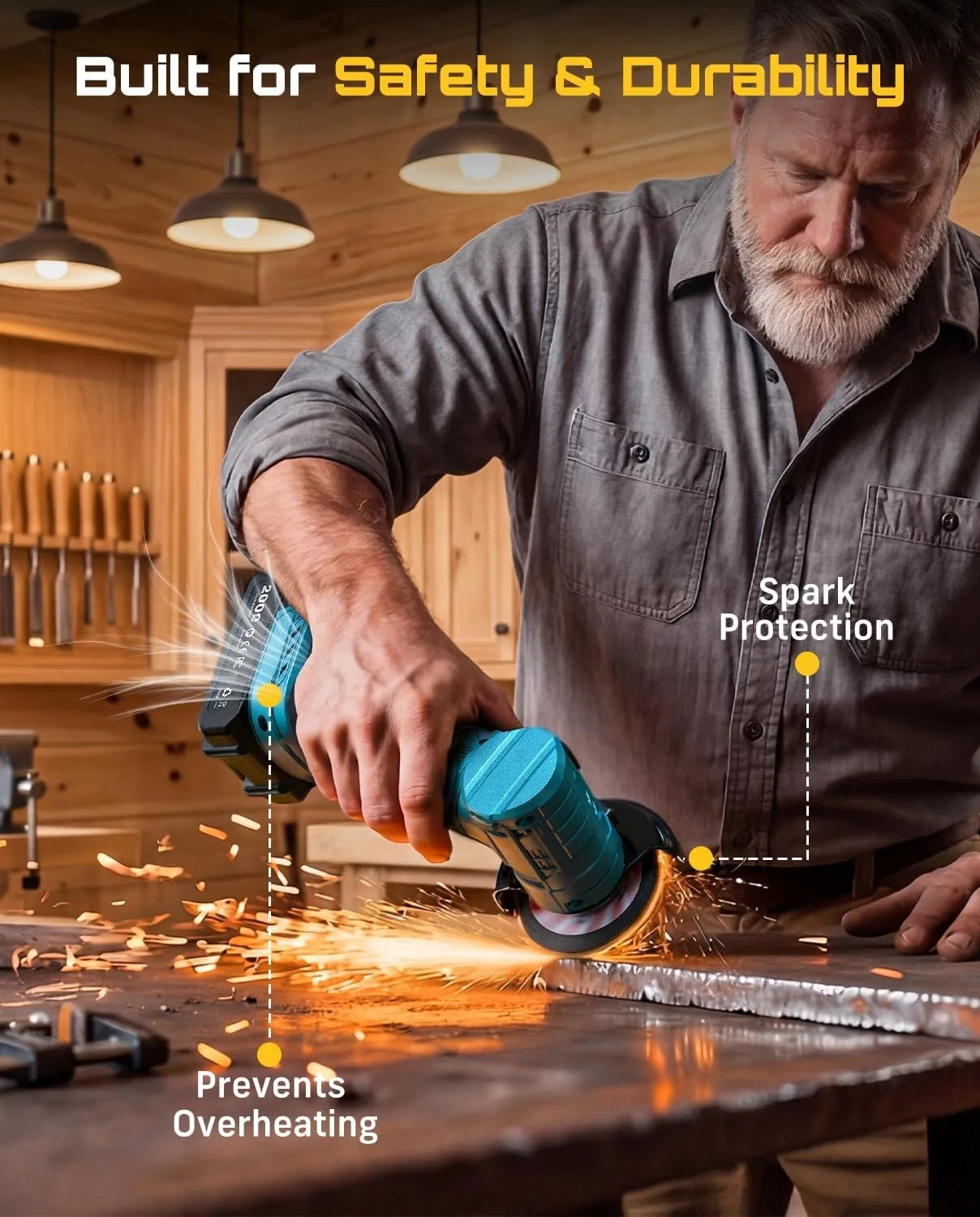 SEESII Cordless Mini Angle Grinder 3 Inch Brushless Angle Grinder 19000 RPM with 2pcs 21V 2.0Ah Batteries, 7pcs Cutting Discs 210W Power Electric Grinder Tool for Metal Wood Polishing Rust Removal