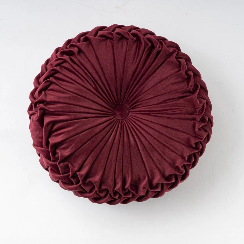 Round Velvet Pleated Decorative Throw Pillow