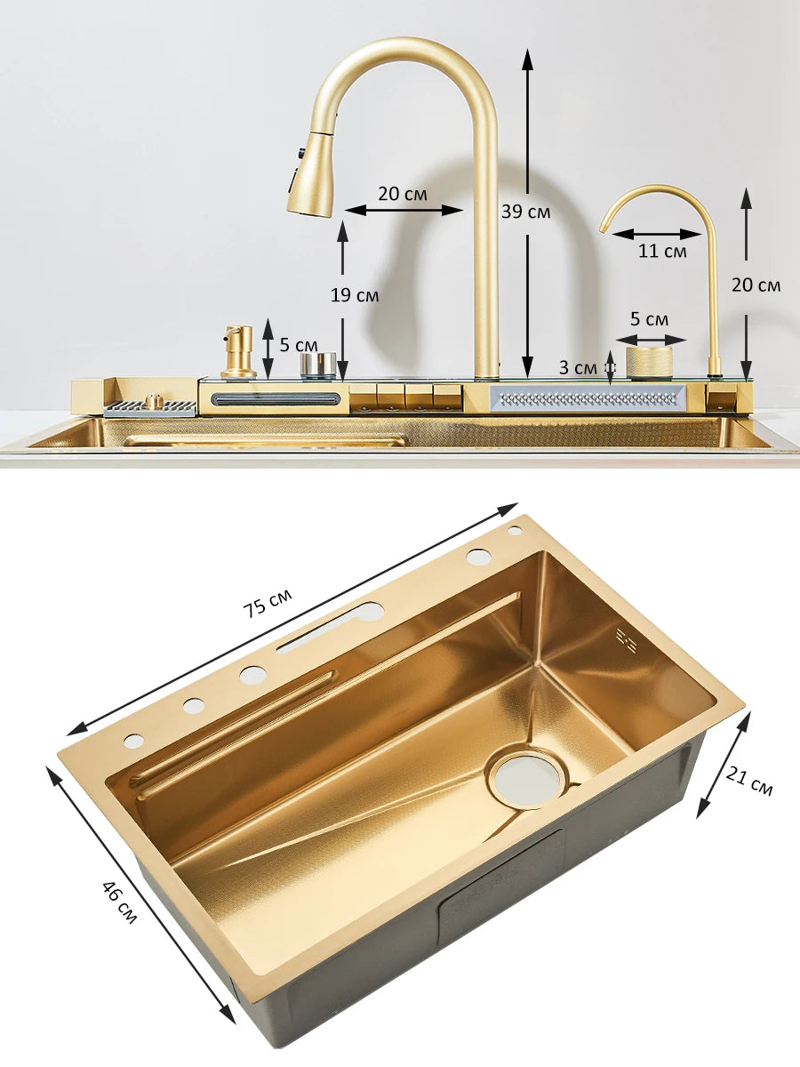 Quyanre Stainless Steel Kitchen Sink With Waterfall Design And Faucet