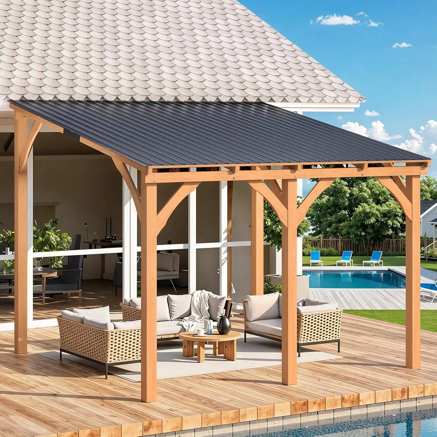 Wood Cedar Gazebo 10x10 Outdoor Patio Wall Mounted