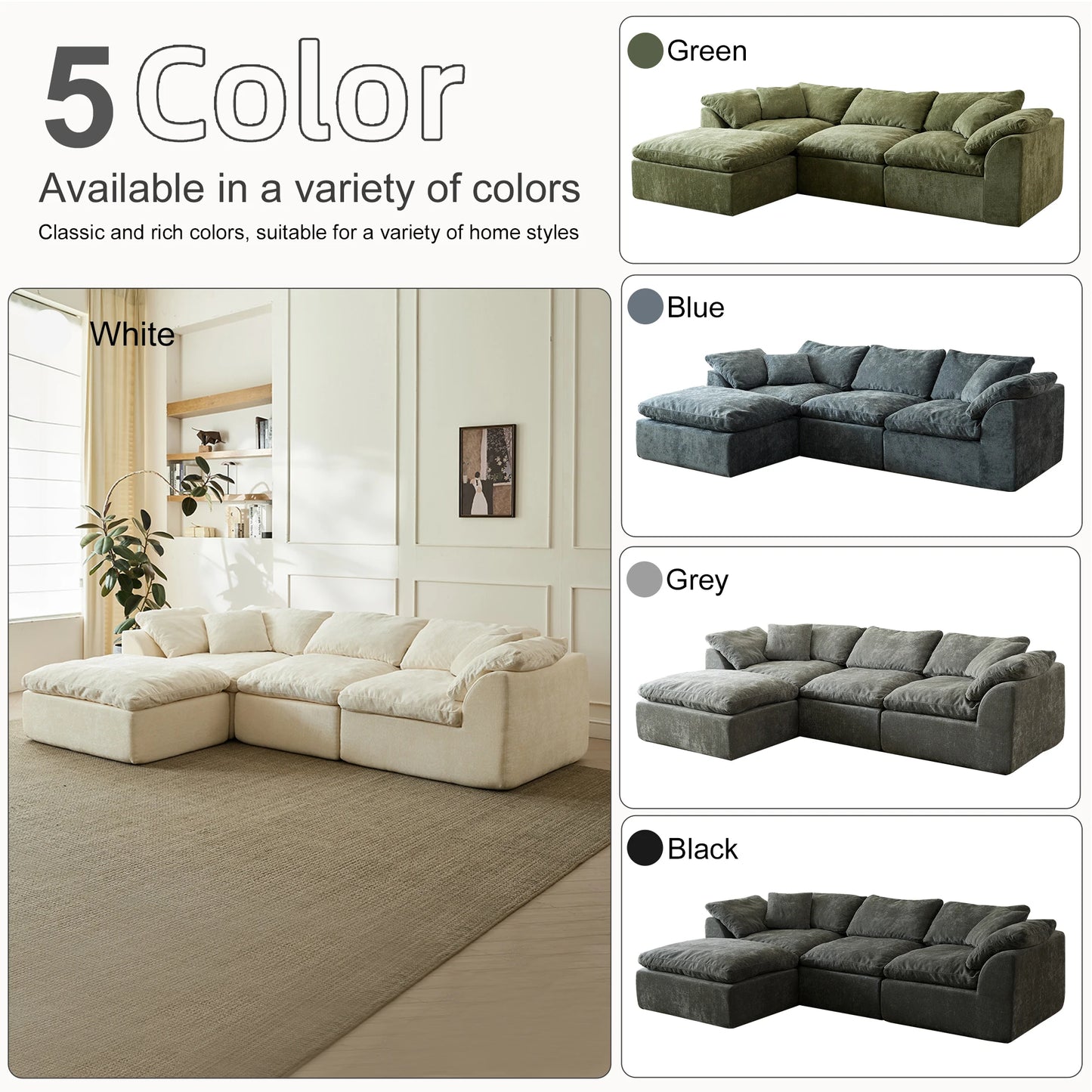Yeflixvrau Modern Cloud L Shaped Chenille Seater Sectional Sofa Ottoman