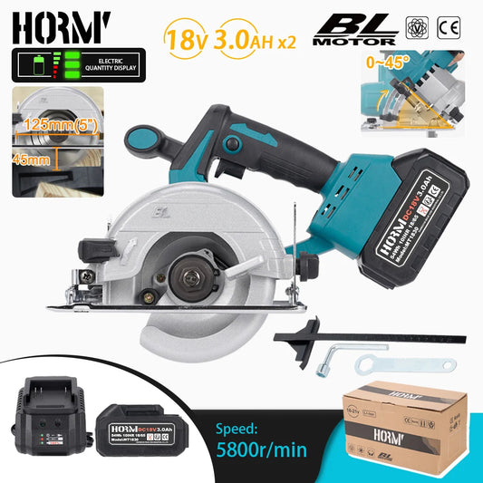 Brushless Electric Circular Saw 5 Inch 125mm Cordless Woodworking Cutting Power Tool   For Makita 18V Battery