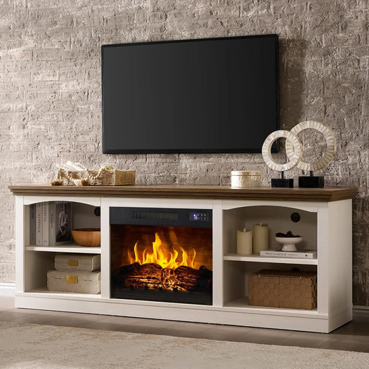 OEING Farmhouse Electric Fireplace TV Stand Entertainment Center
