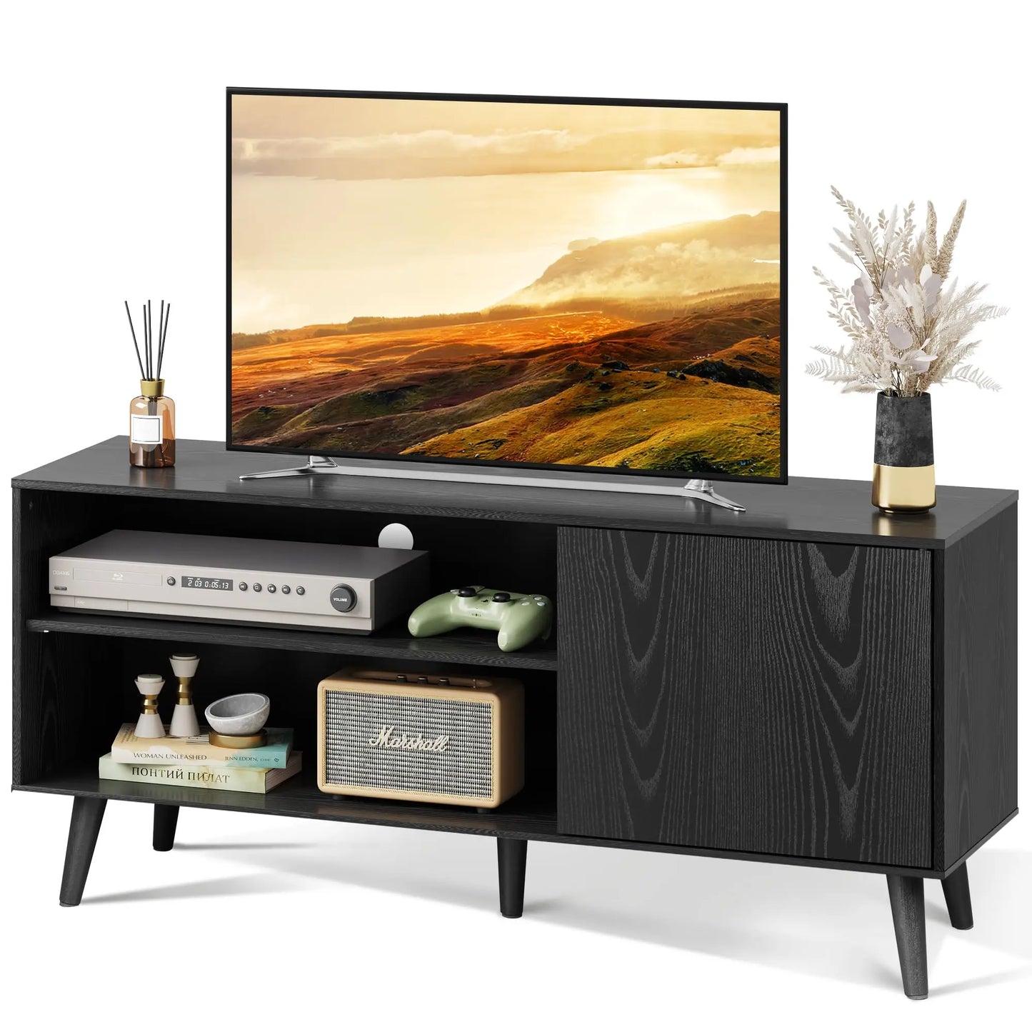 TV Stand With Storage Cabinet And Cable Management