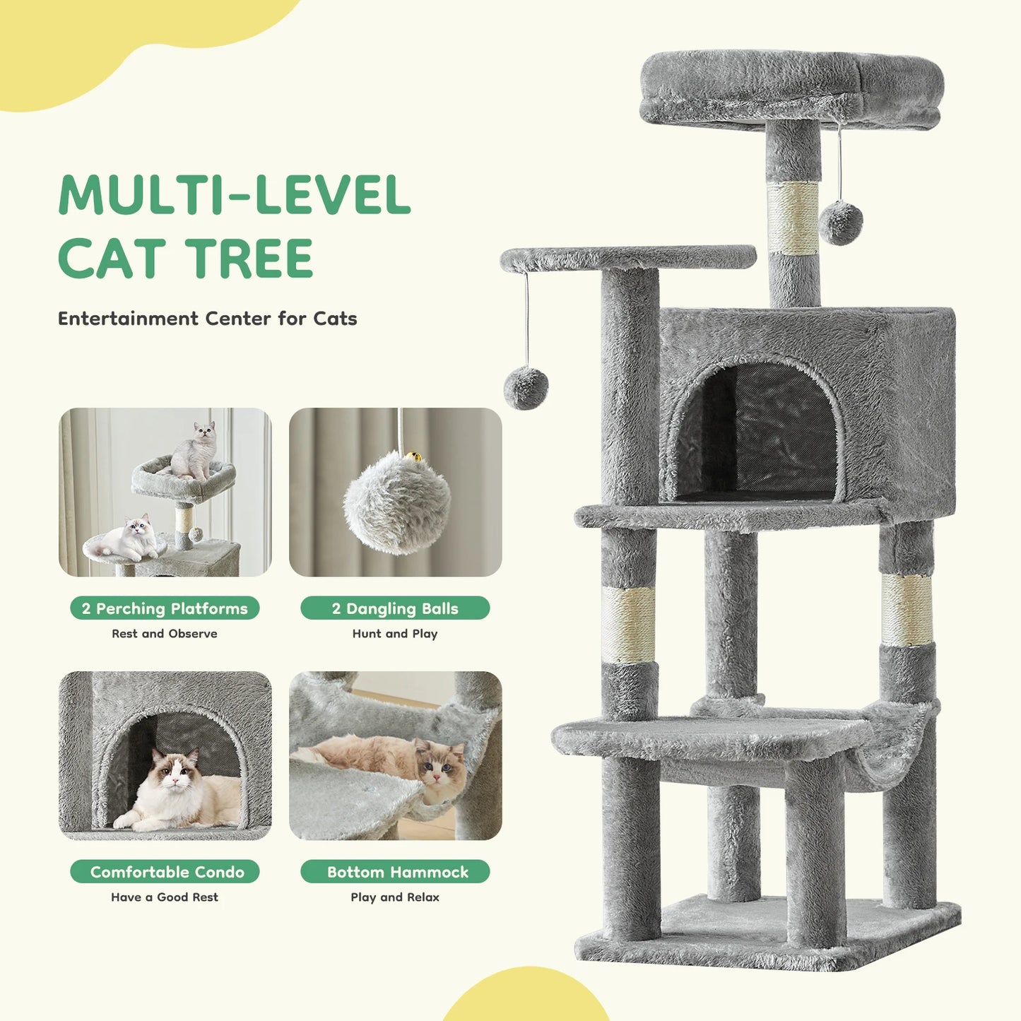 JHK Cat Tree Multi Level Cat Climbing Tower Sisal Posts