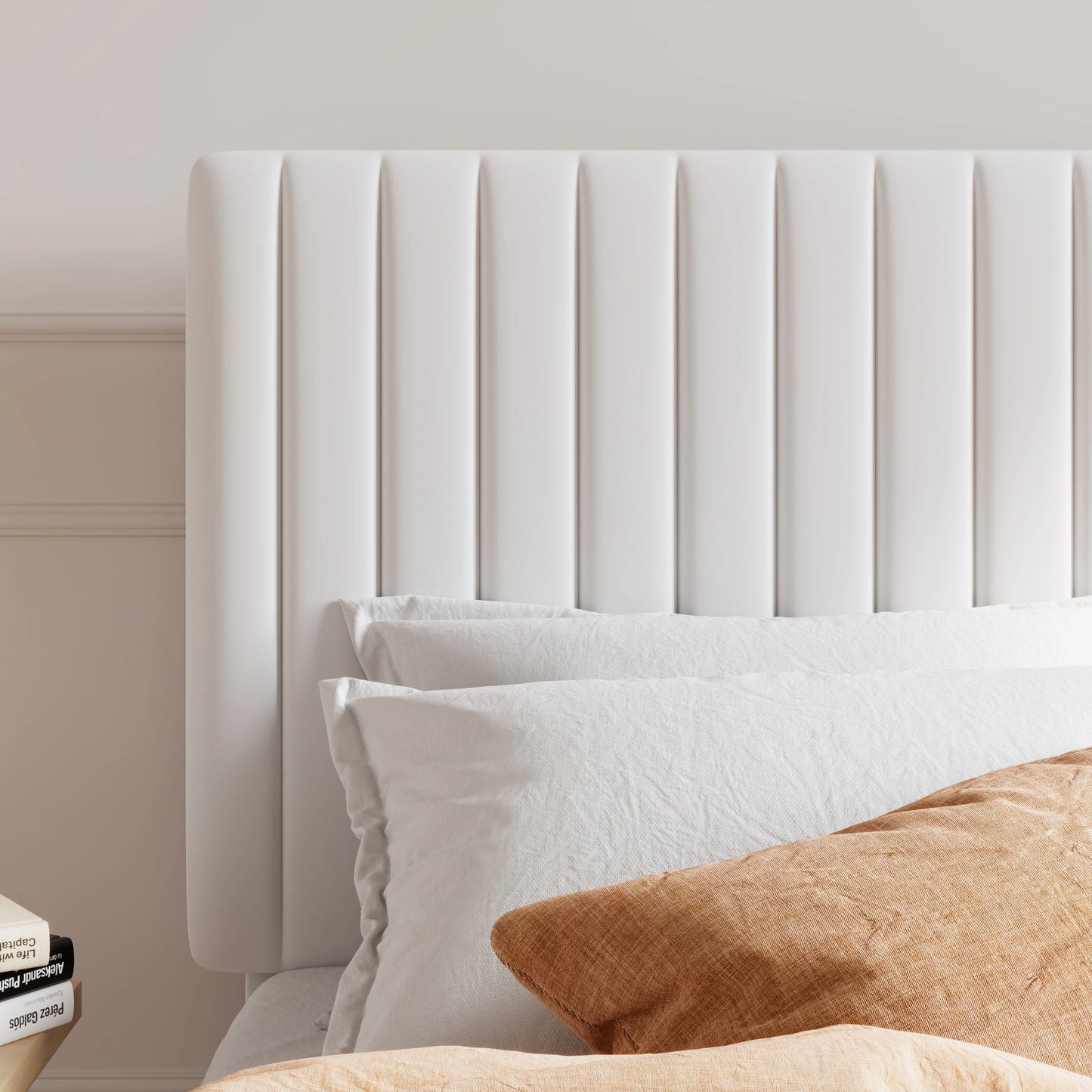 HOOMIC Velvet Upholstered Bed Frame With Vertical Channel Tufted Headboard