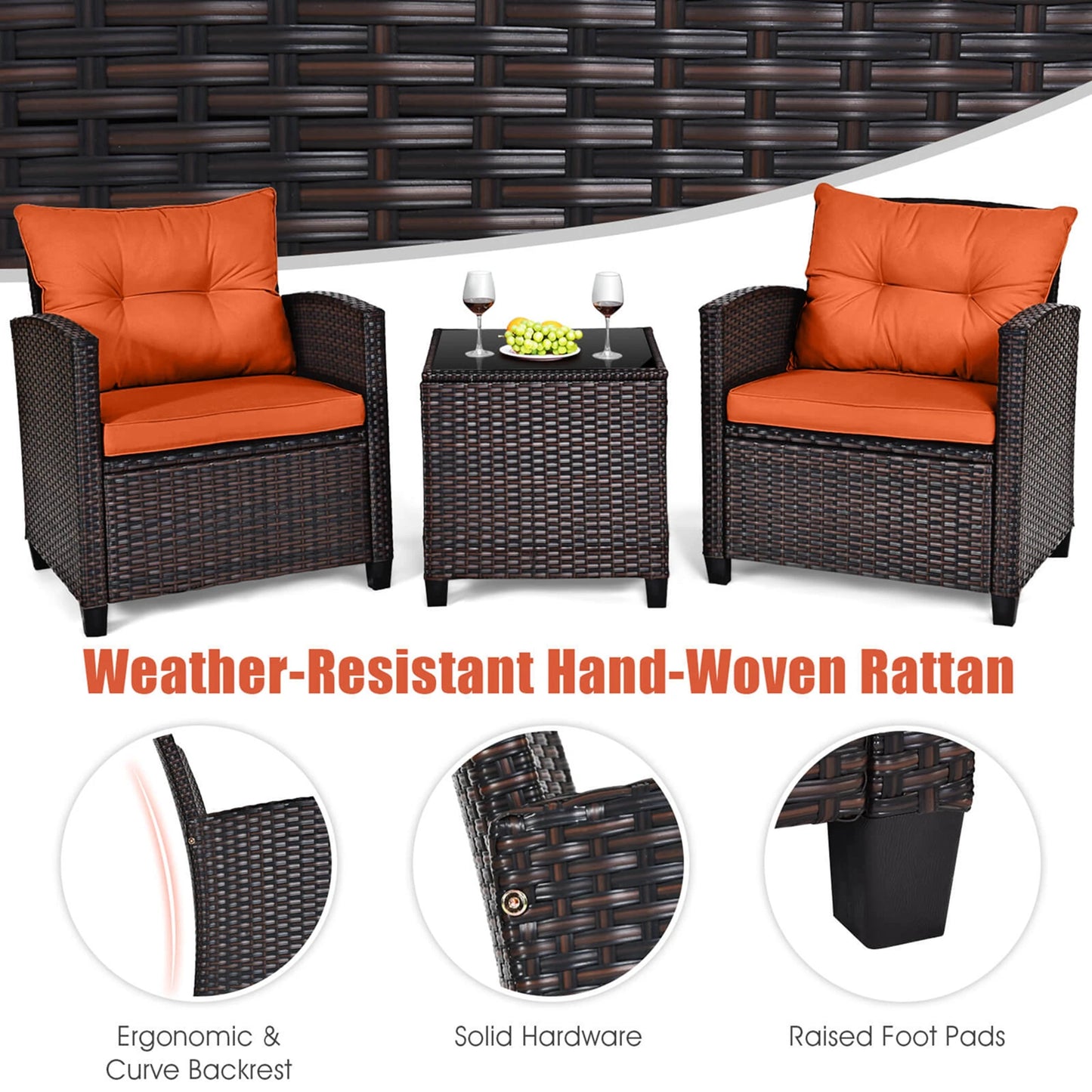 HOMASIS 3 Piece Patio Rattan Furniture Set Cushioned Conversation Sofa